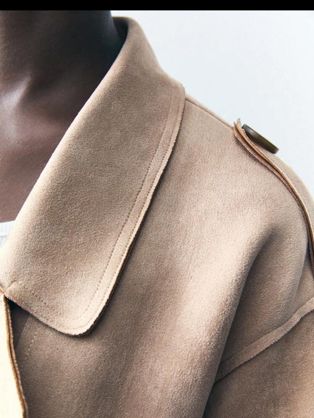 Faux suede Beige cream light tan Trench Coat - Picture 7 of 7